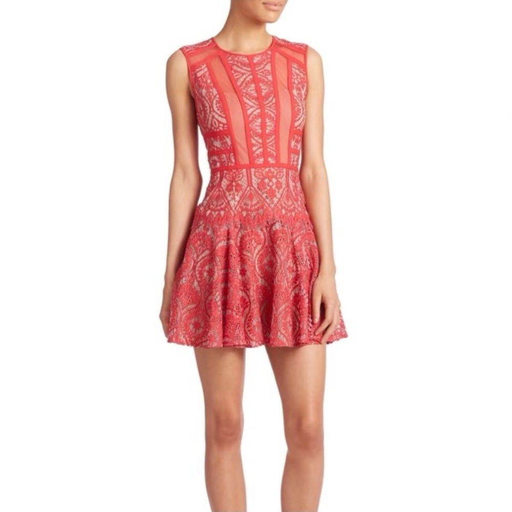 Bcbgmaxazria Red Shira Lace Knit Fit&Flare Cocktail Dress Size 0